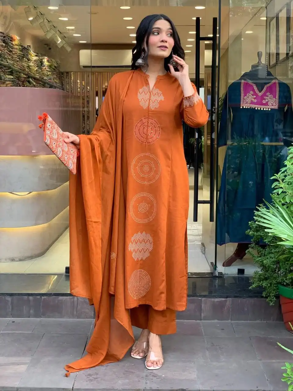 Zarin 57 Orange Designer Kurti Pant With Dupatta