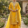 Sabina 5331 Yellow Gmy Silk Embroidery Sequence Readymade Dress