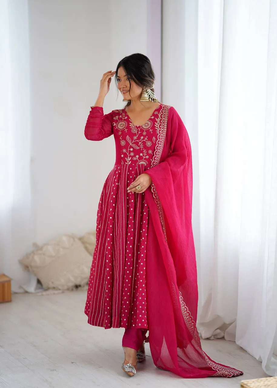 Sabina 5293 Crunchy Silk Anarkali Gown Pant With Dupatta Festive Collection