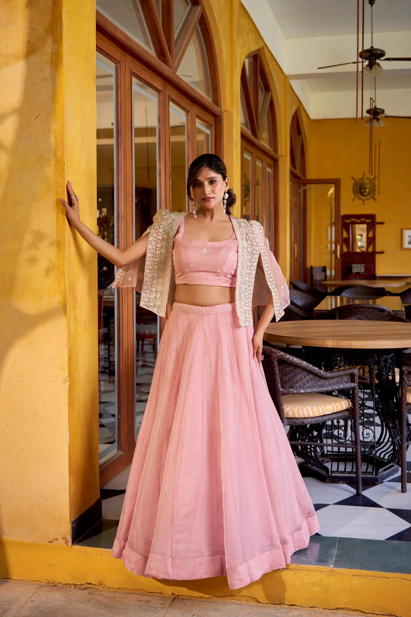 WMN 1119 Baby Pink Allnen Crush Lehenga Blouse With Koti Collection