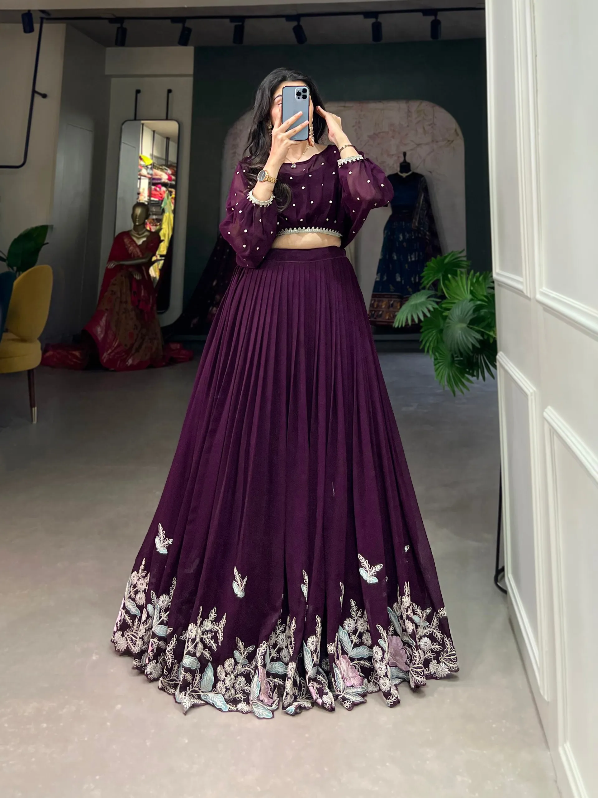 WMN 1118 Wine Georgette Designer Co Ord Set Lehenga Collection