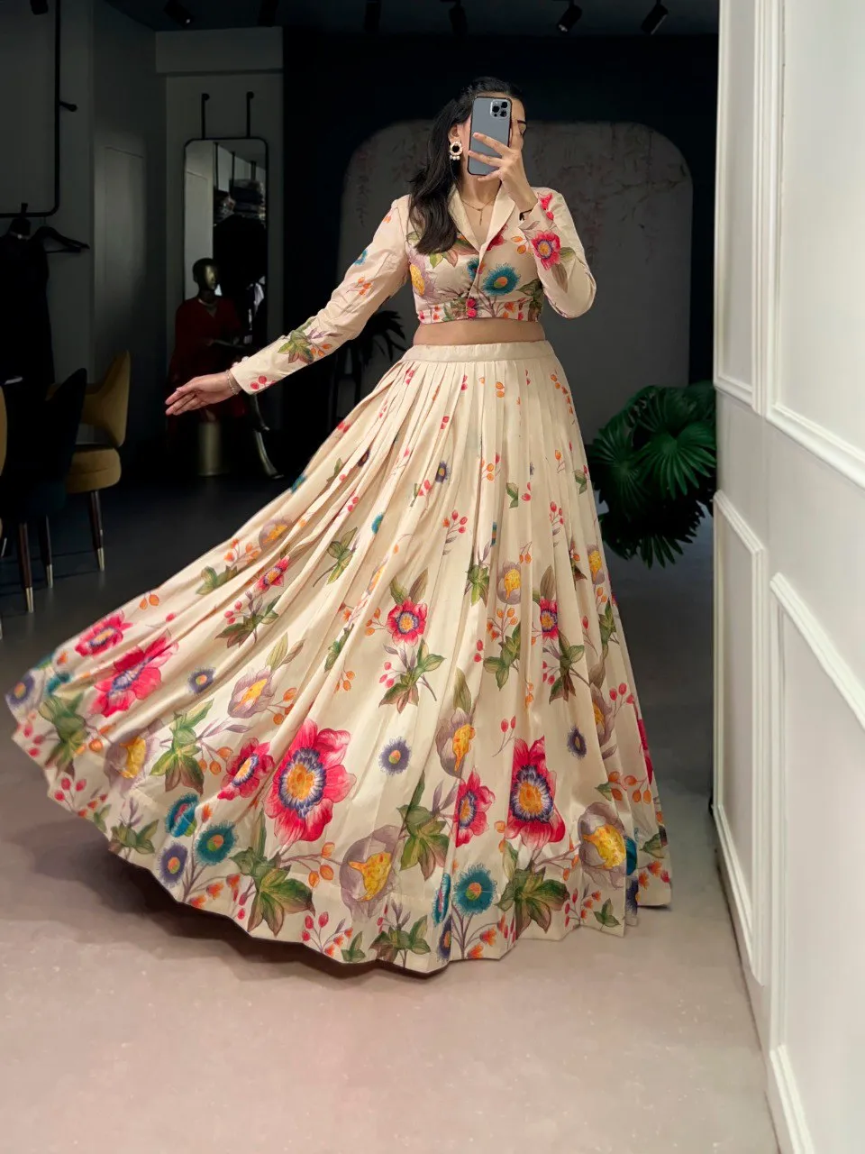 WMN 1116 Tasar Silk Floral Printed Co Ord Set Lehenga Collection