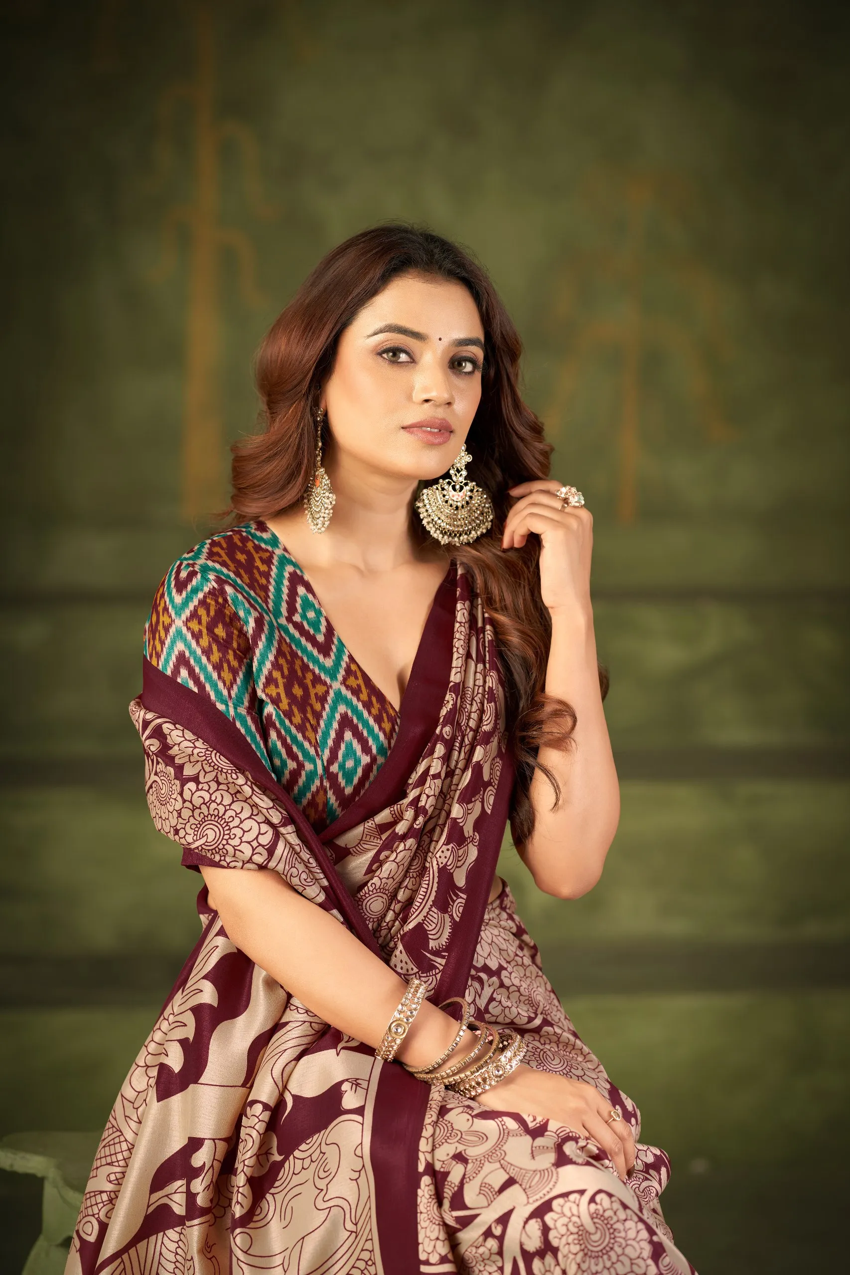 WMN 7301 Maroon Tasar Silk Kalamkari Printed Saree