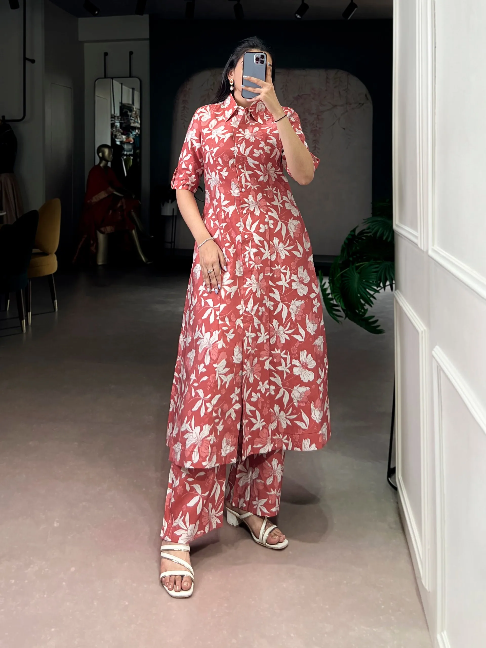 WMN 4702 Chanderi Floral Printed Co Ord Set For Women