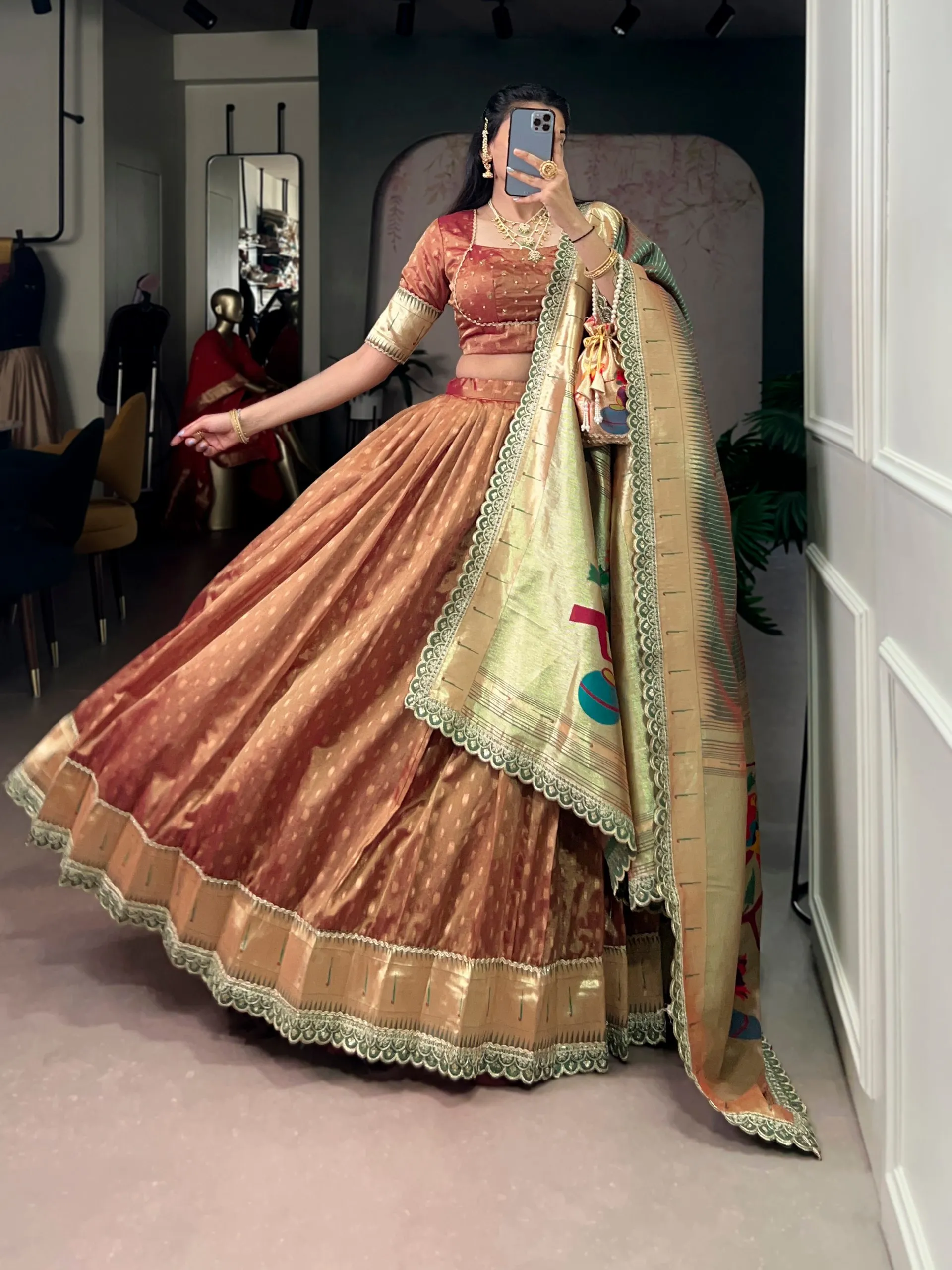 WMN 2032 Organza Zari Weaving Paithani Occasion Lehenga Choli