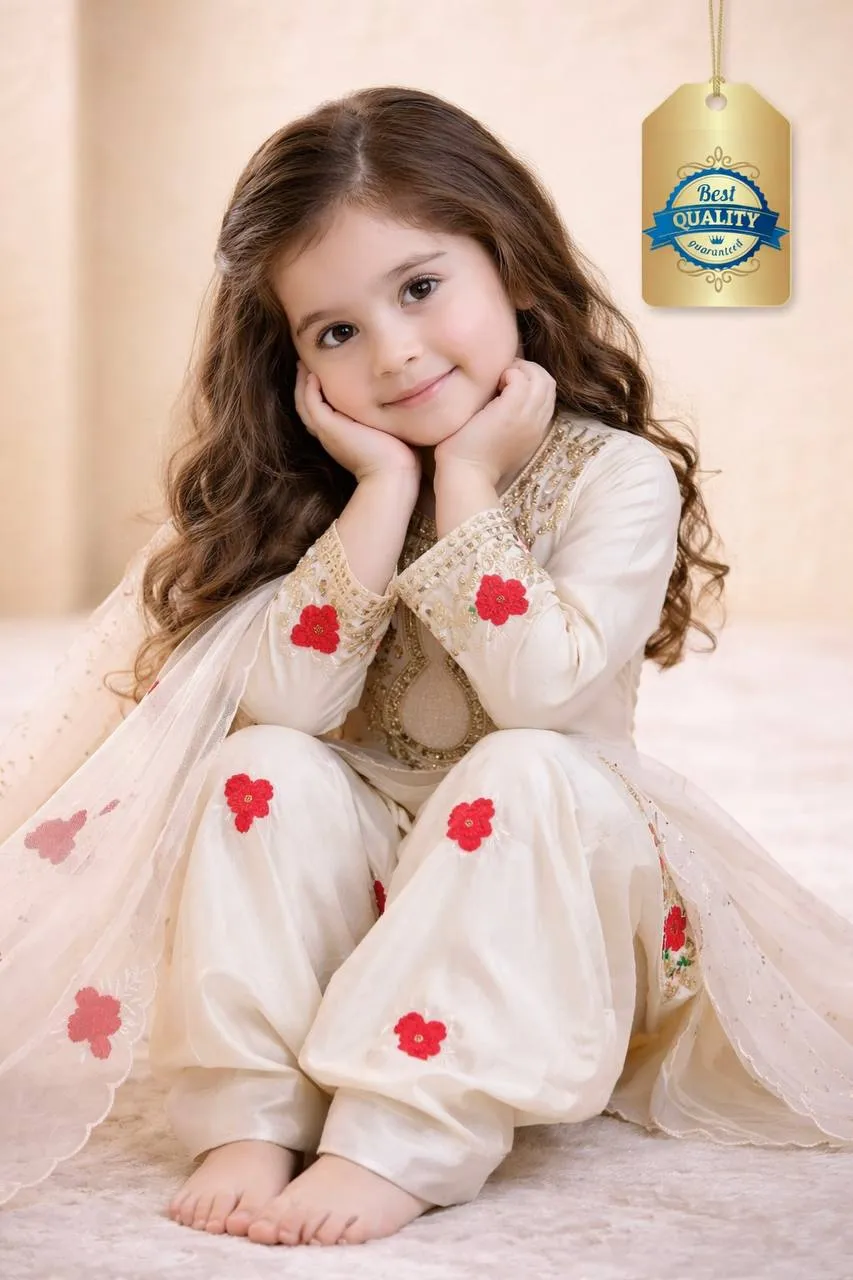 Baby 245 Pure Heavy Natural Crap Silk Kid Wear Sharara Suit