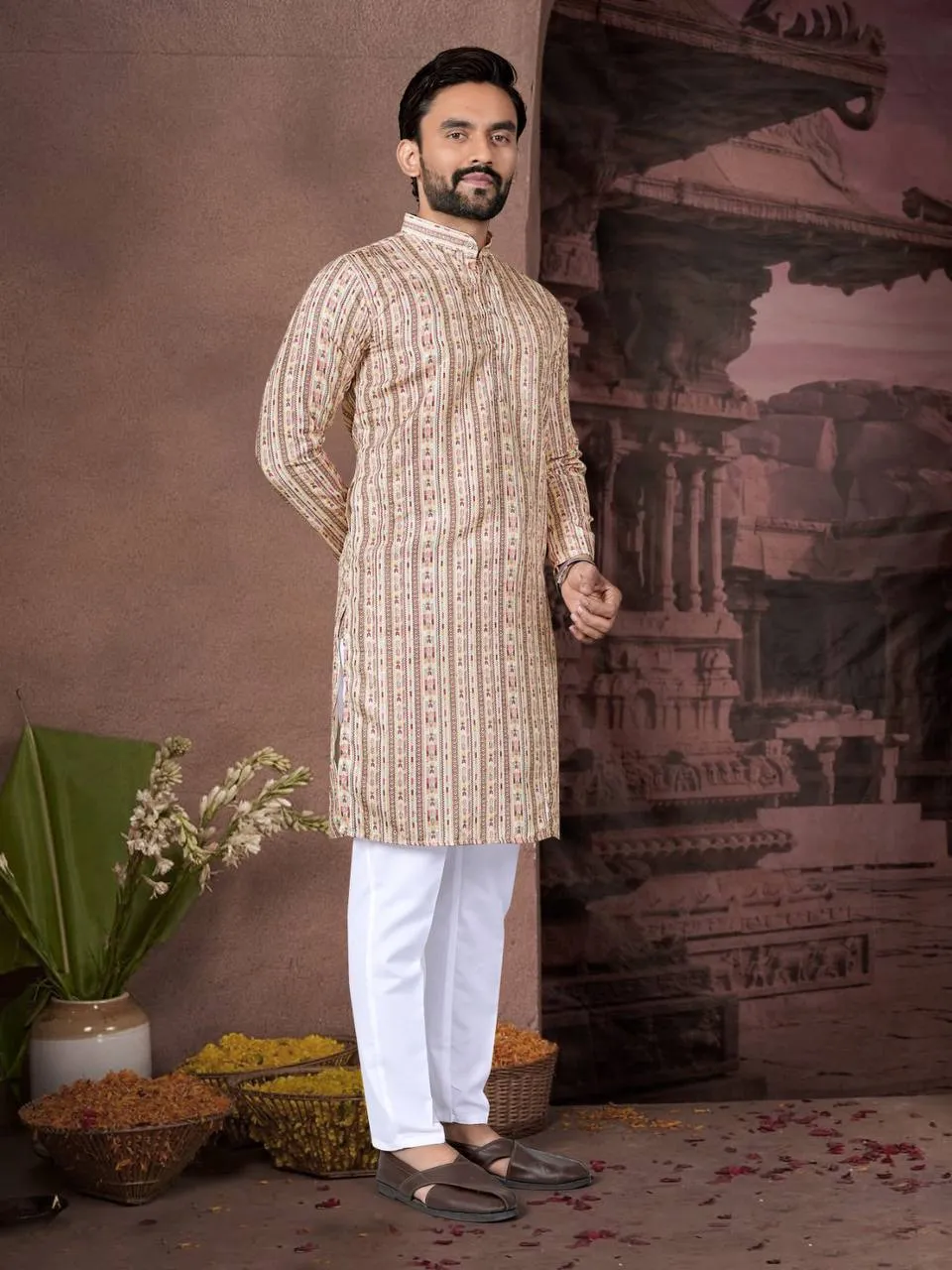 Shyam Cotton Kurta Pajama Printed Sequence Work
