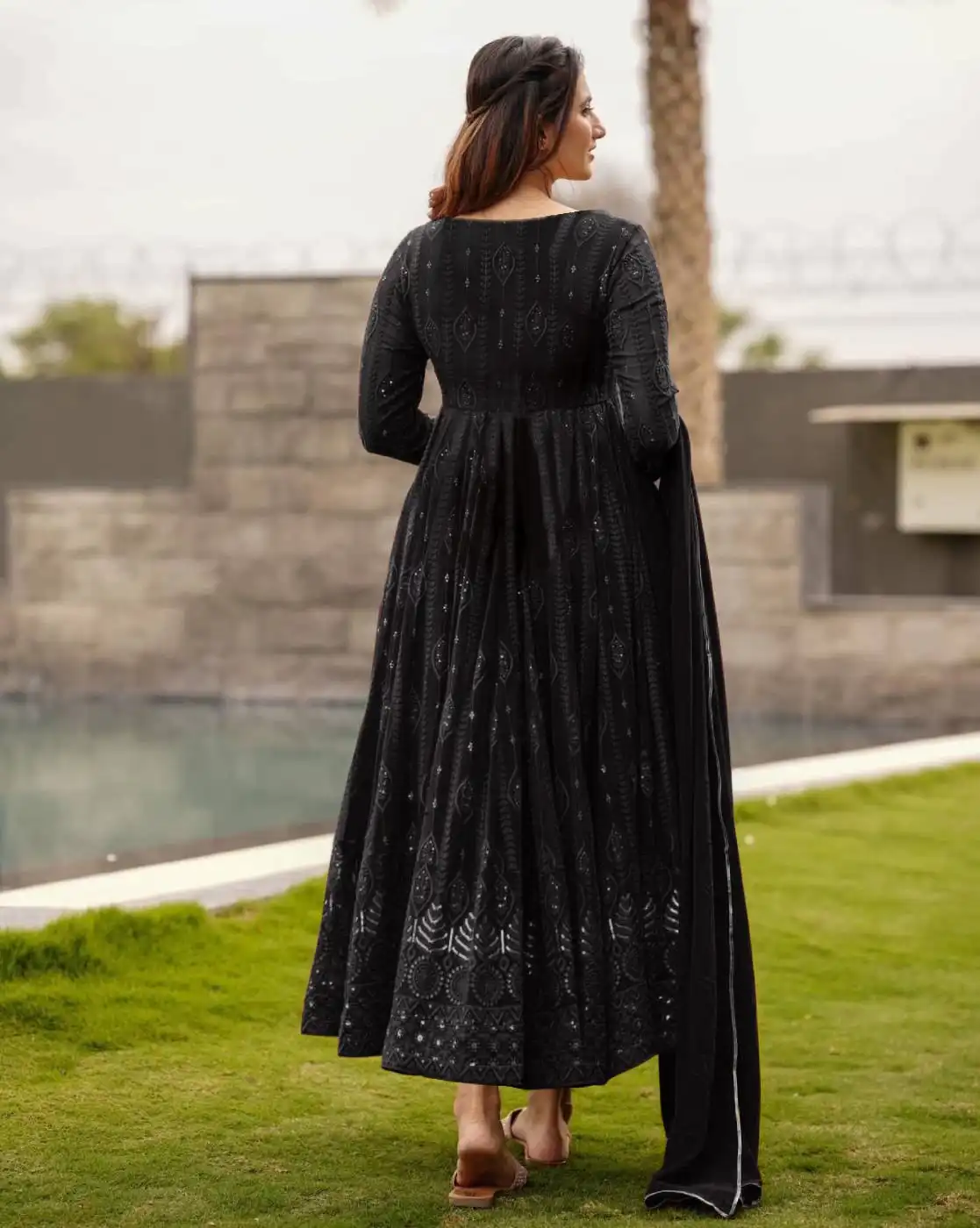 FFD Black Georgette Gown With Dupatta