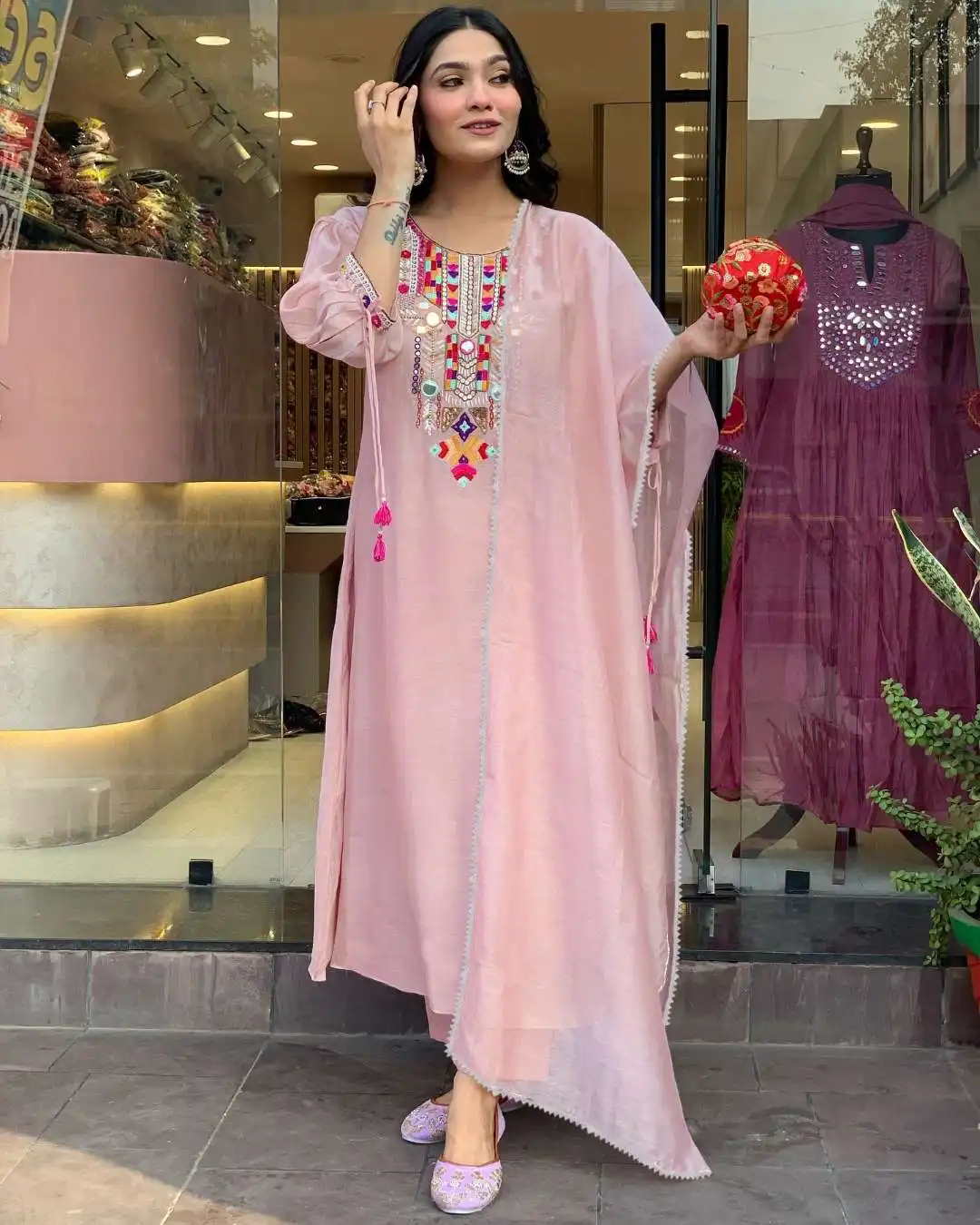 FFD Baby Pink Tesla Kurti Pant Dupatta