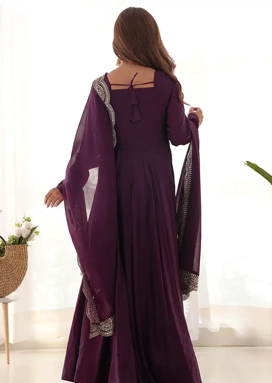 FFD Sakhi Wine Georgette Gown Dupatta