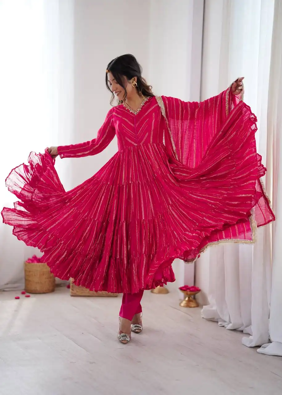 Sabina 5305A Ruby Color Mal Chanderi Readymade Dress