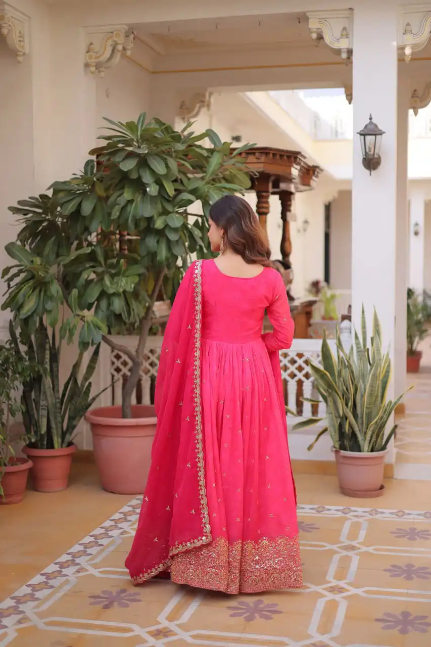 Moni 1235 Pink Embroidery Printed Gown With Dupatta Collection