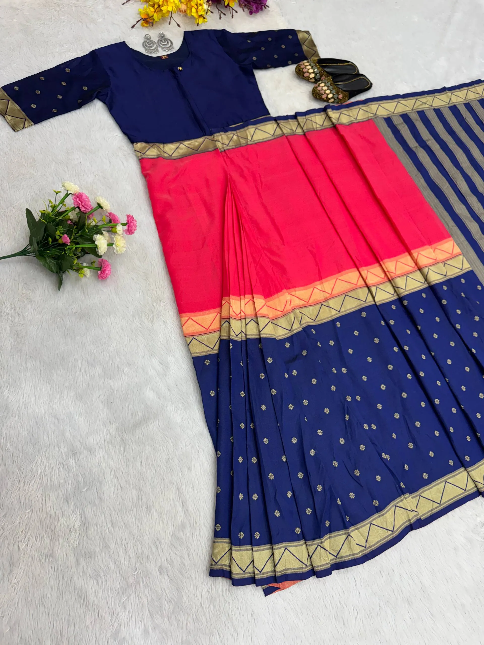 SGT 237 Mysore Silk Double Tone Zip And Go Gown Saree Trading Design