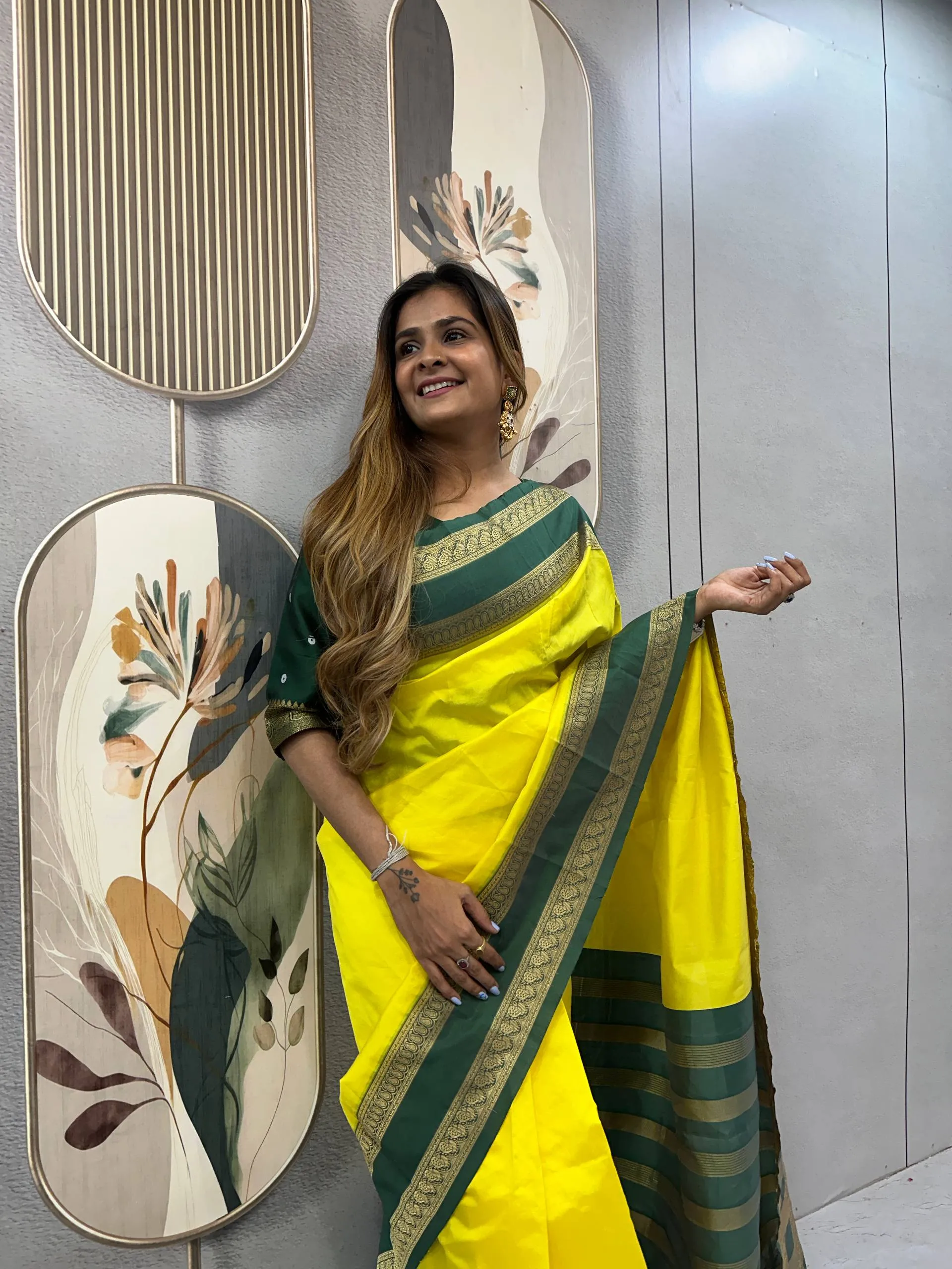 SGT 237 Mysore Silk Yellow Readymade Zip Gown Saree Wedding Collection