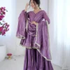 Sabina 5300 Purple Mal Chanderi Sharara Suit With Handwork