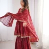 Sabina 5300 Maroon Mal Chanderi Sharara Suit With Dupatta