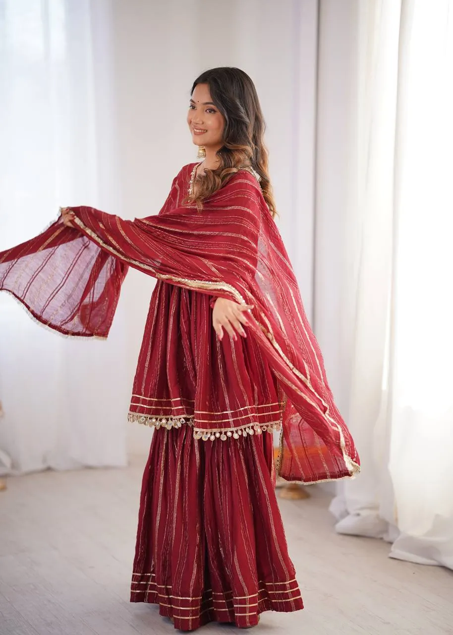 Sabina 5300 Maroon Mal Chanderi Sharara Suit With Dupatta