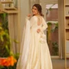 STD 6115 Heavy Work White Anarkali Readymade Dress