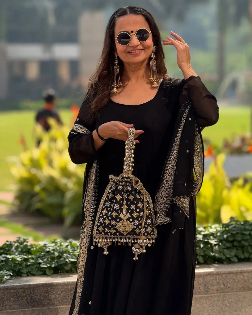 Zarin 44 Black Georgette Designer Anarkali Gown Pant With Dupatta