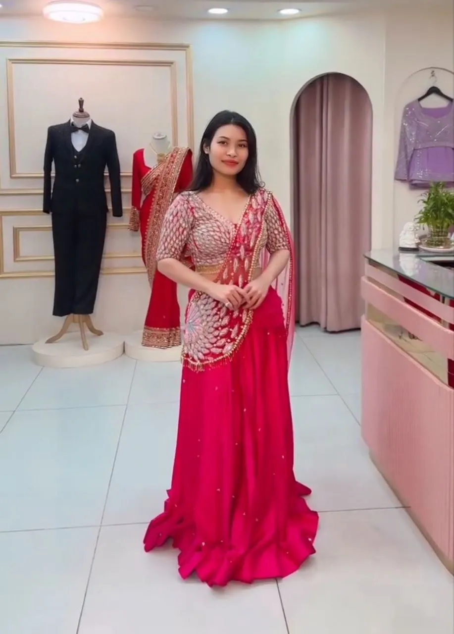 Madhuri 248 Natural Crepe Designer Party Wear Half Lehenga Saree