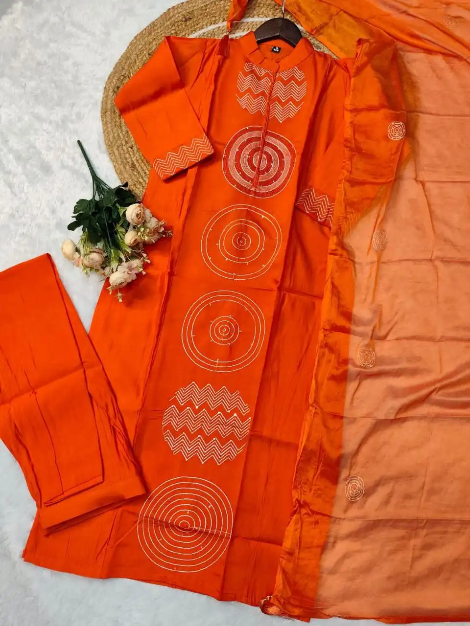 Zarin 57 Orange Designer Kurti Pant With Dupatta