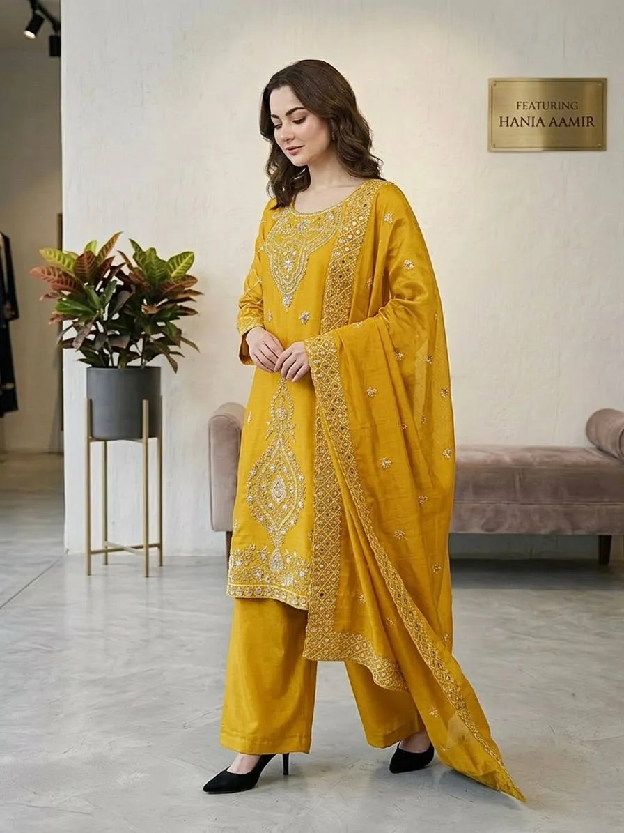 Sabina 5335 Yellow Gmy Choo Silk Kurti Palazzo With Dupatta Collection