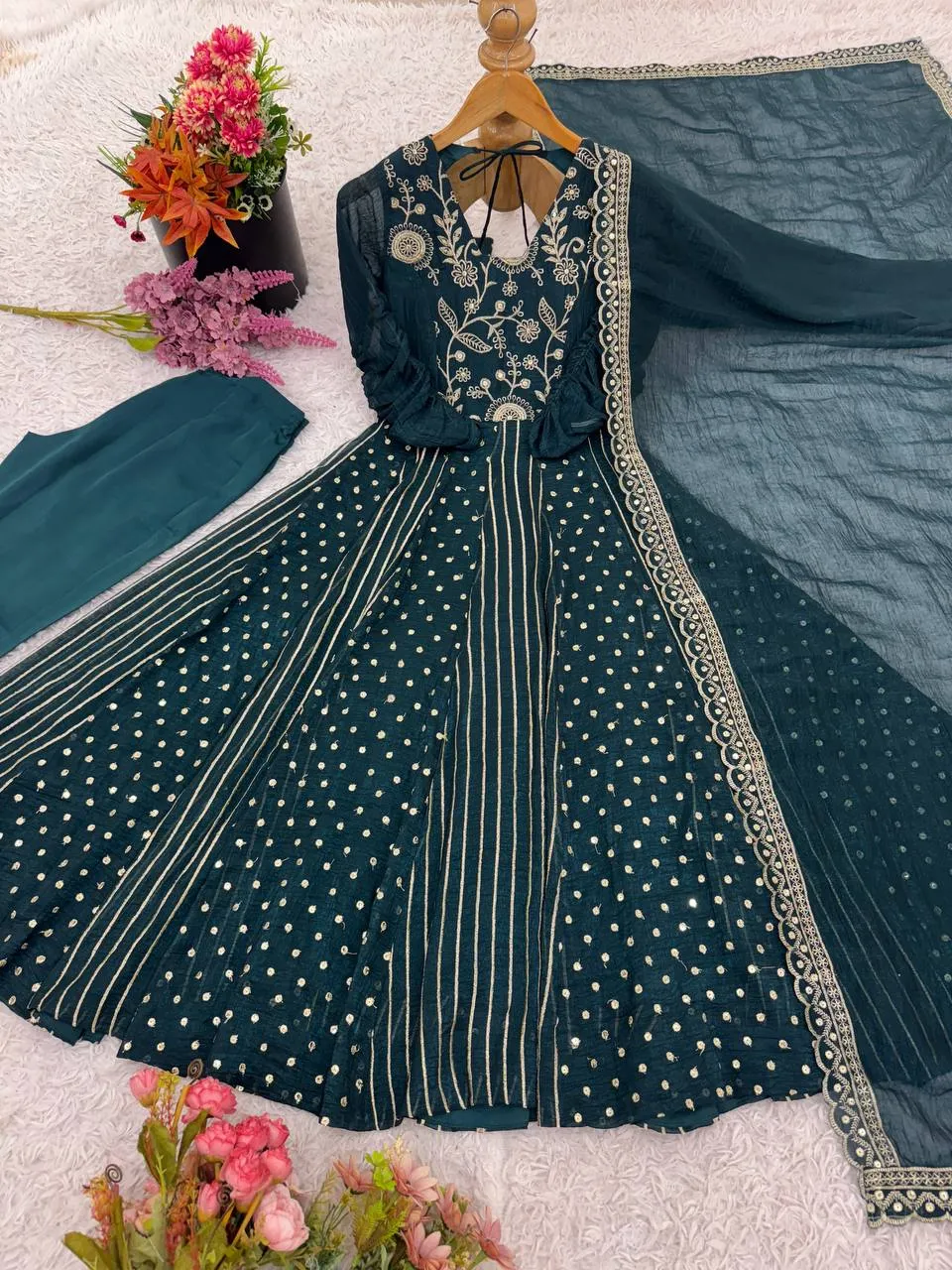 Sabina 5293 Crunchy Silk Anarkali Gown Pant With Dupatta For Women