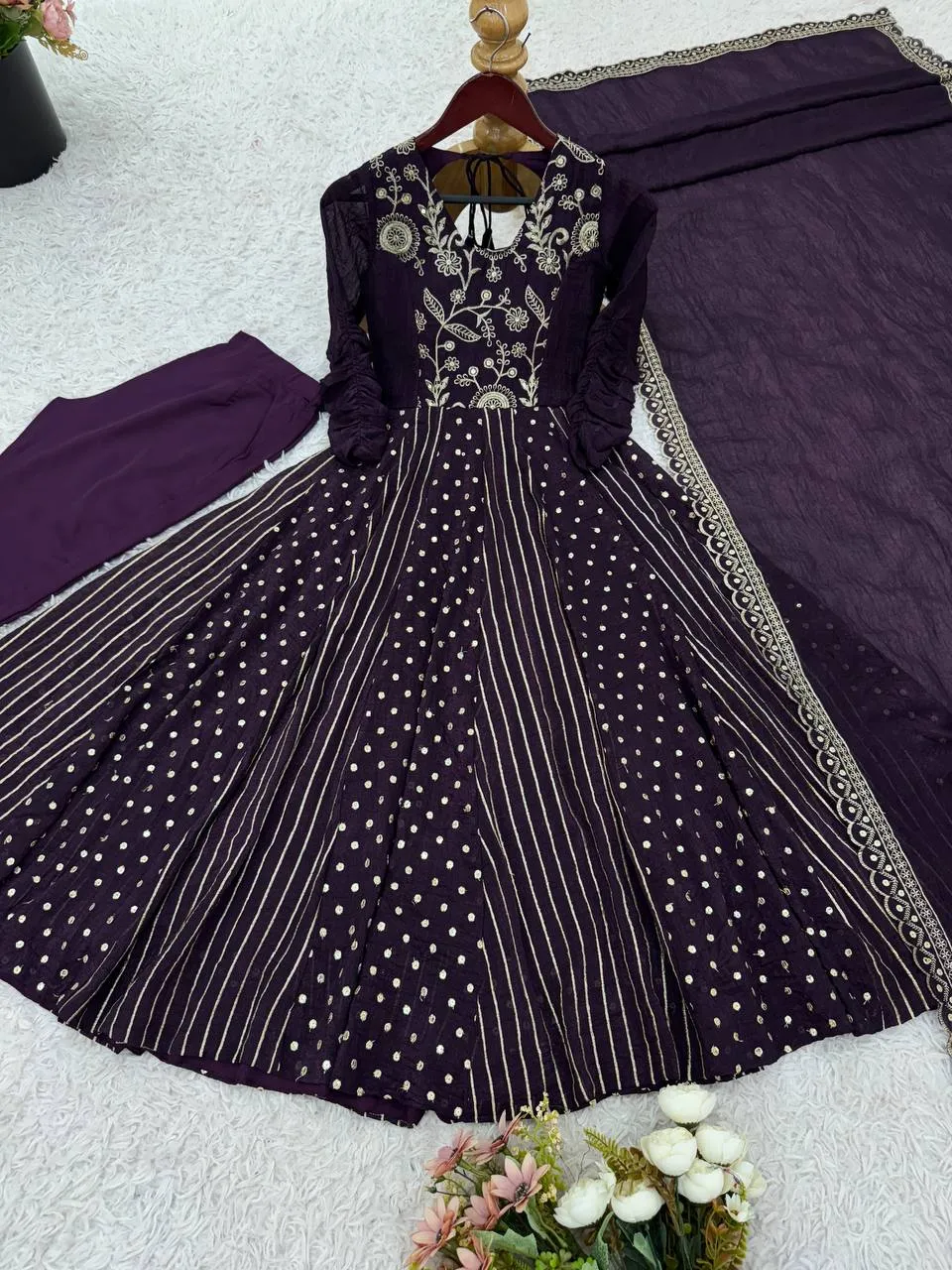 Sabina 5293 Crunchy Silk Embroidery Sequence Anarkali Suit