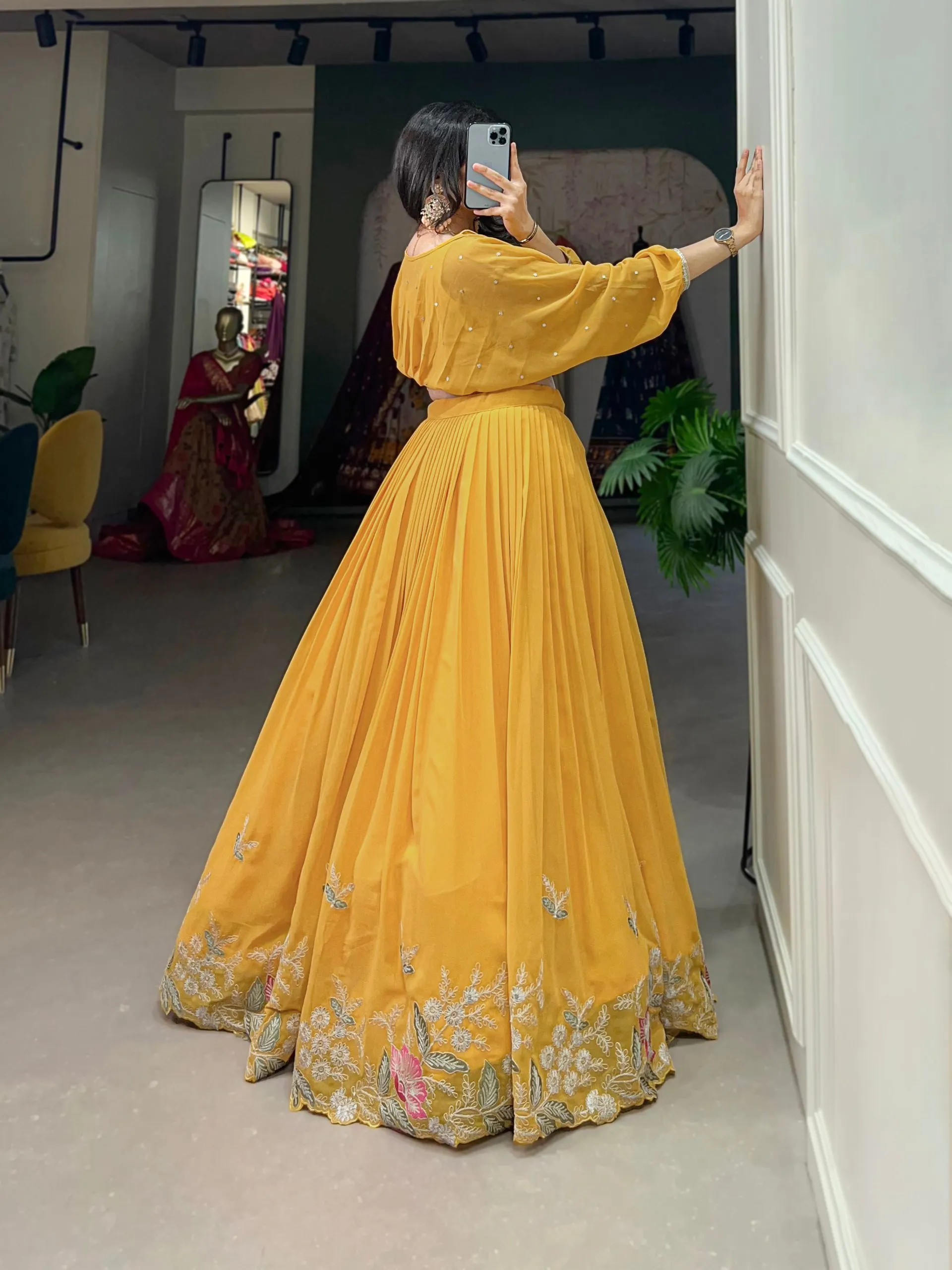 WMN 1118 Yellow Georgette Designer Co Ord Set Lehenga For Women