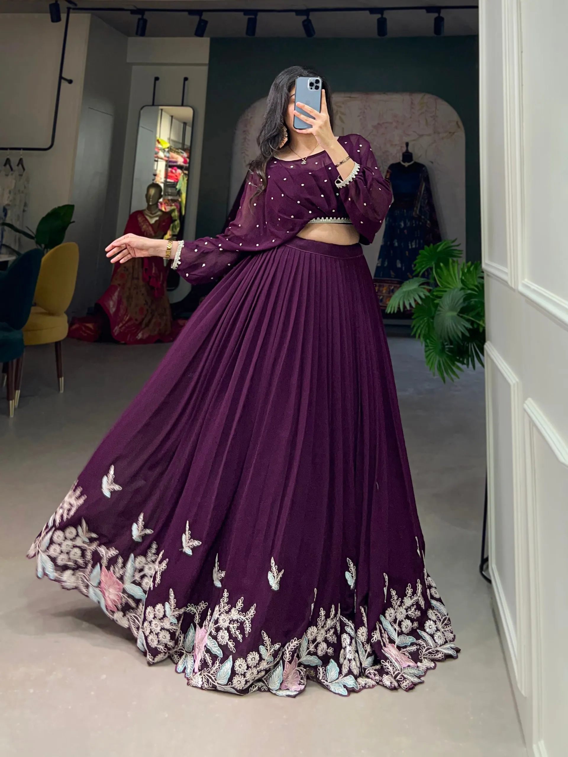 WMN 1118 Wine Georgette Designer Co Ord Set Lehenga Collection