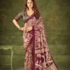 WMN 7301 Maroon Tasar Silk Kalamkari Printed Saree