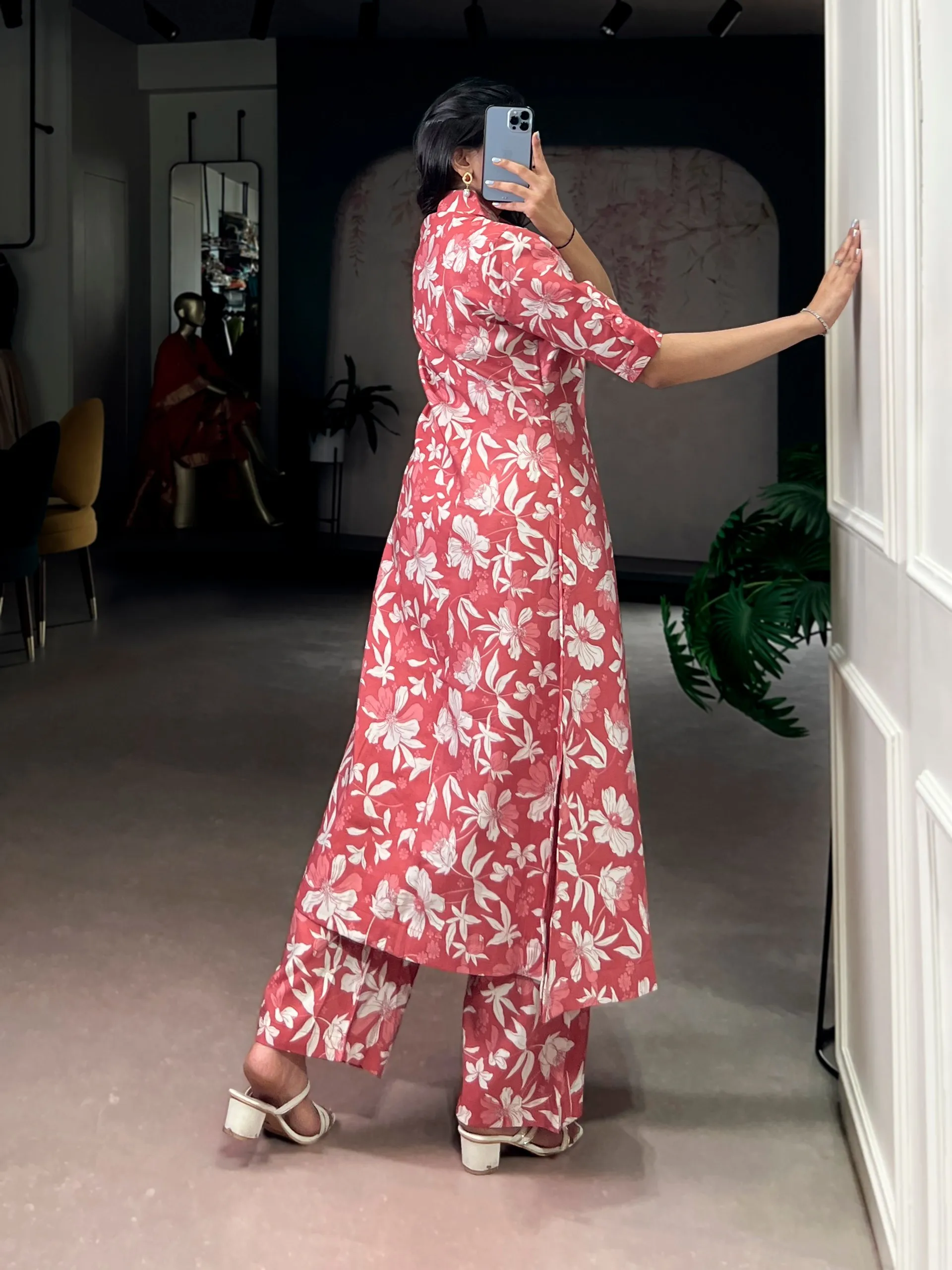 WMN 4702 Chanderi Floral Printed Co Ord Set For Women