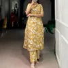 WMN 4702 Yellow Chanderi Floral Printed Co Ord Set Collection