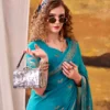 WMN 7913 Sky Blue Crepe Saree Collection With Weaving Work