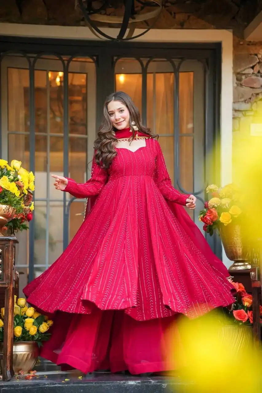 STD 6107 Designer Anarkali Sharara Suit For Wedding Function