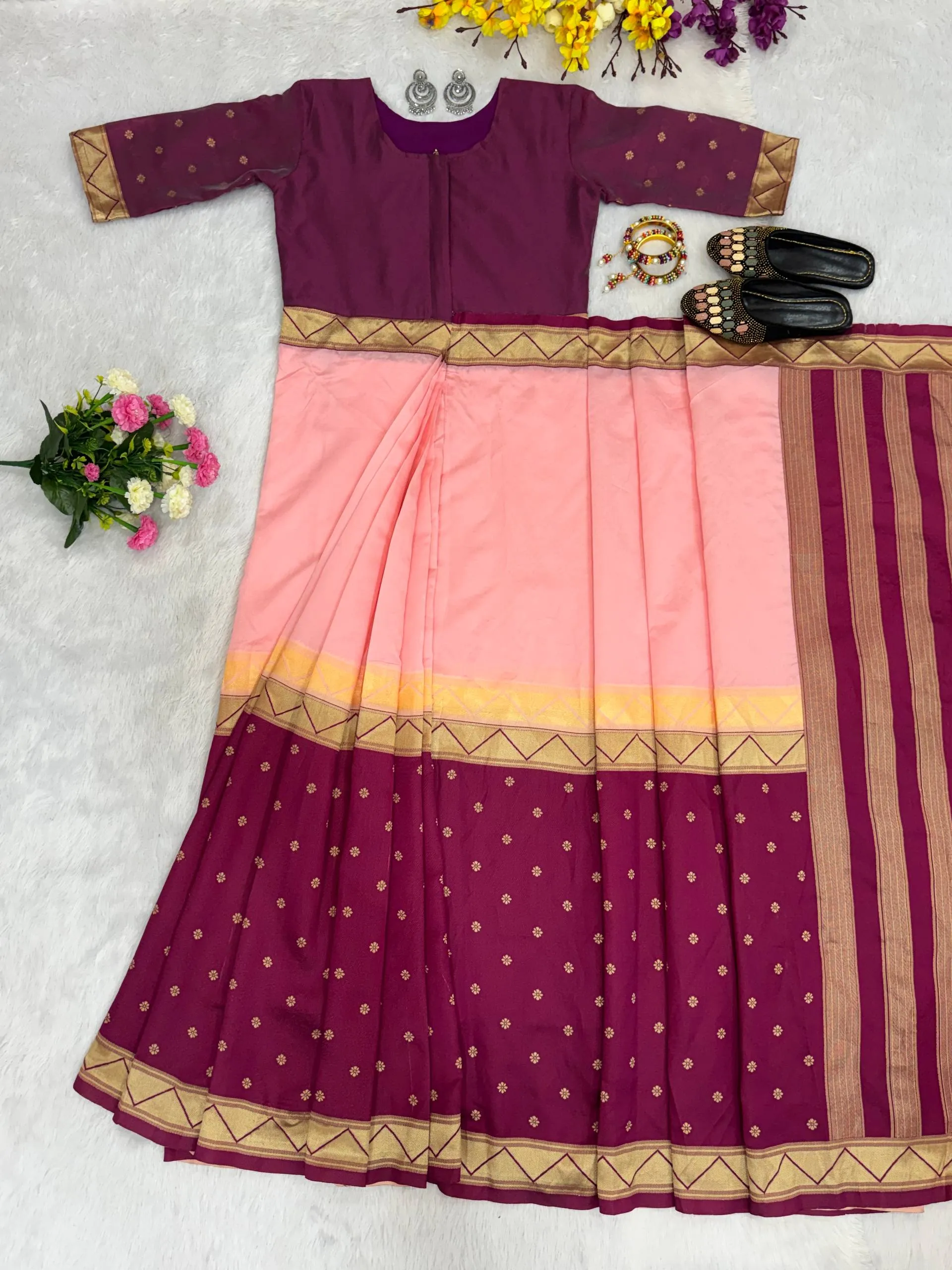 SGT 237 Mysore Silk baby Pink Zip Gown Saree Trading Design