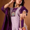 Lila 150 Roman Silk Purple Anarkali Kurti With Palazzo Set