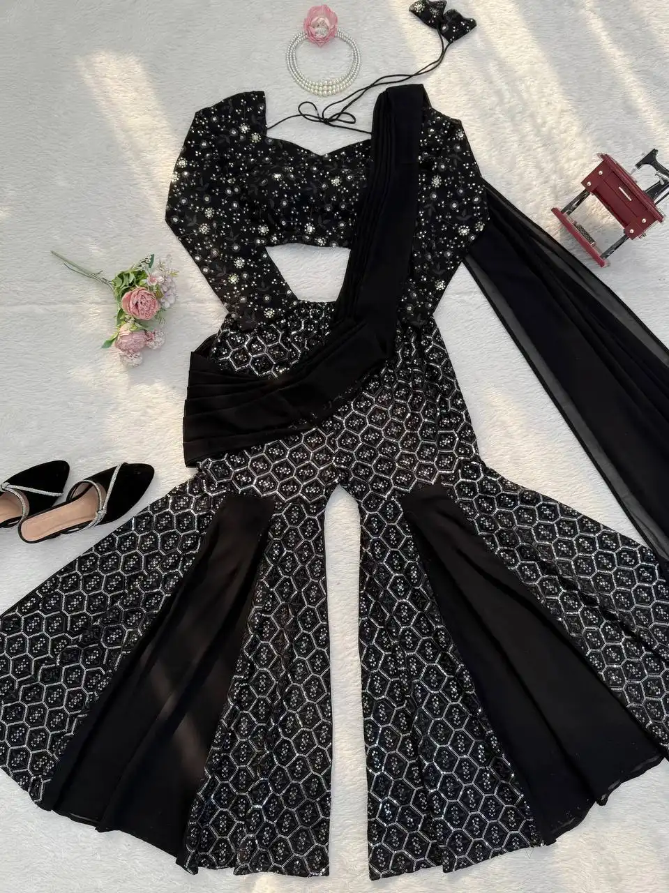 Deepika 5994 Black Thread Sequence Indo Western Suit For Women