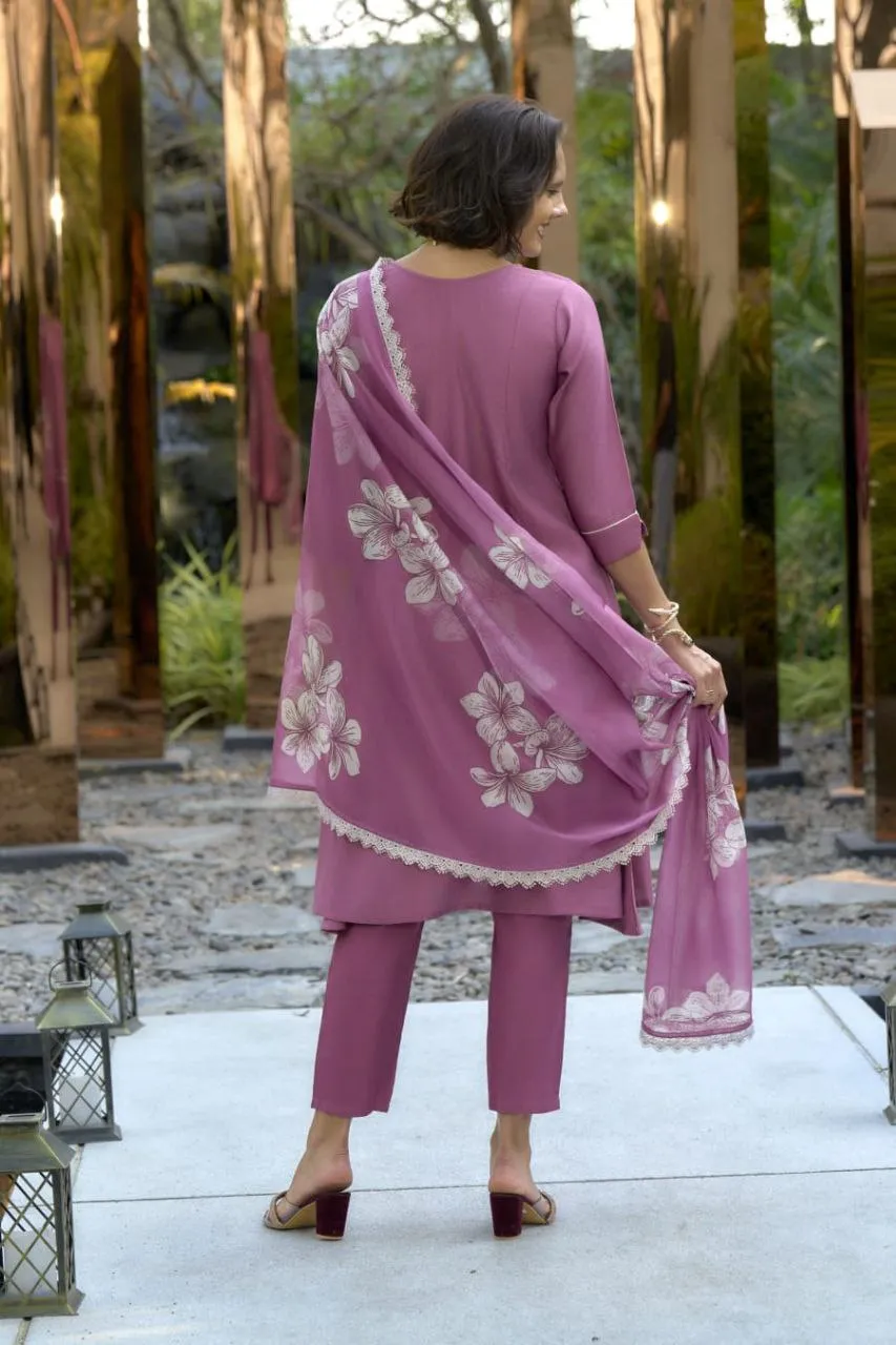 Zarin 53 Purple Vatican Kurti Pant With Dupatta For Women
