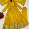 Zarin 44 Yellow Georgette Wedding Anarkali Gown Pant With Dupatta
