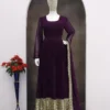 Zarin 44 Wine Georgette Anarkali Gown Pant With Dupatta For Women