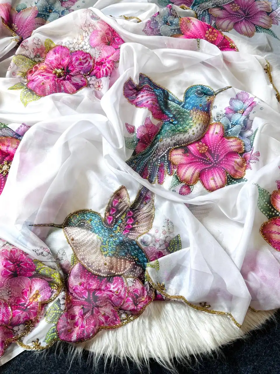 WMS 162 Floral Sparrow With Khatali Handwork Saree