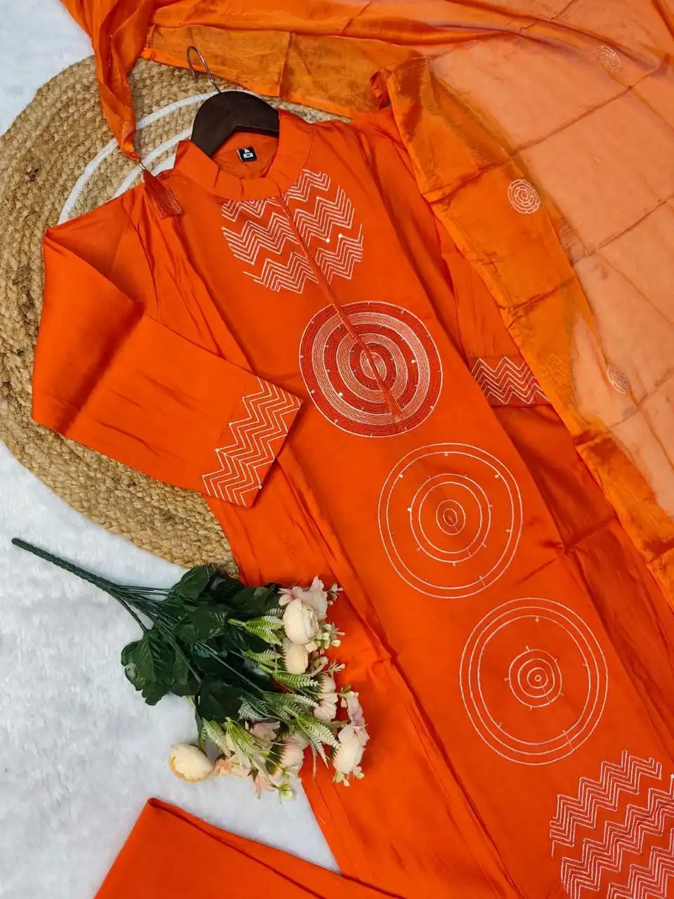 Zarin 57 Orange Designer Kurti Pant With Dupatta