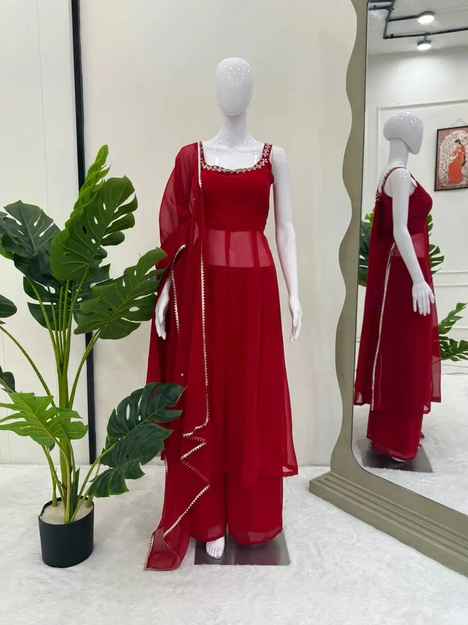 Deepika 5889 Mirror Work Party Wear Kurti Palazzo With Dupatta