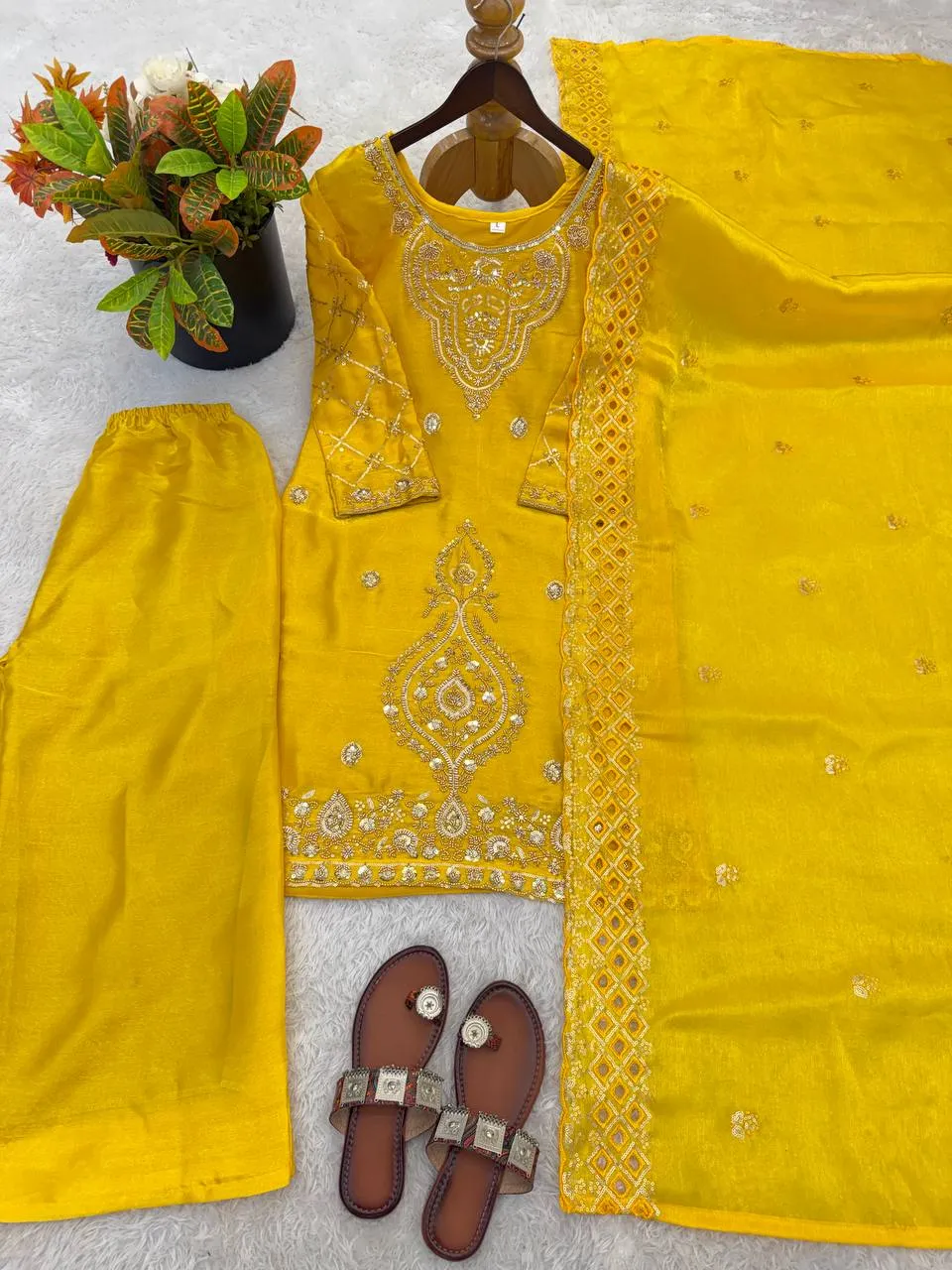 Sabina 5335 Yellow Gmy Choo Silk Kurti Palazzo With Dupatta Collection