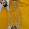 Sabina 5331 Yellow Gmy Silk Embroidery Sequence Readymade Dress