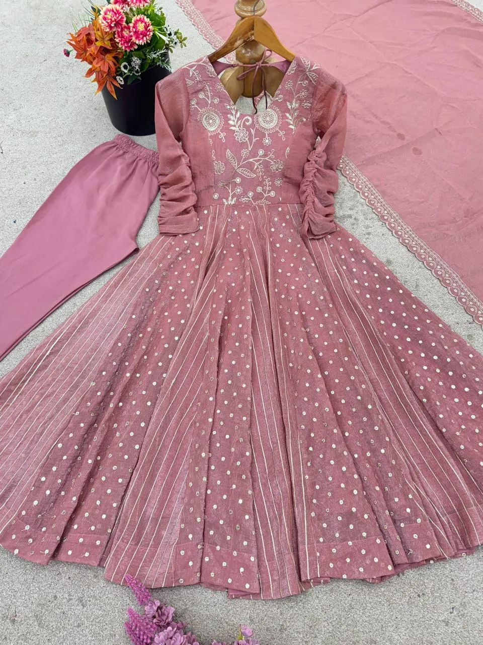 Sabina 5293 Crunchy Silk Anarkali Gown Pant With Dupatta Collection