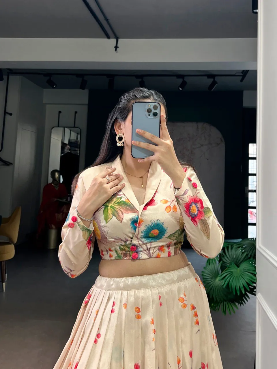 WMN 1116 Tasar Silk Floral Printed Co Ord Set Lehenga Collection