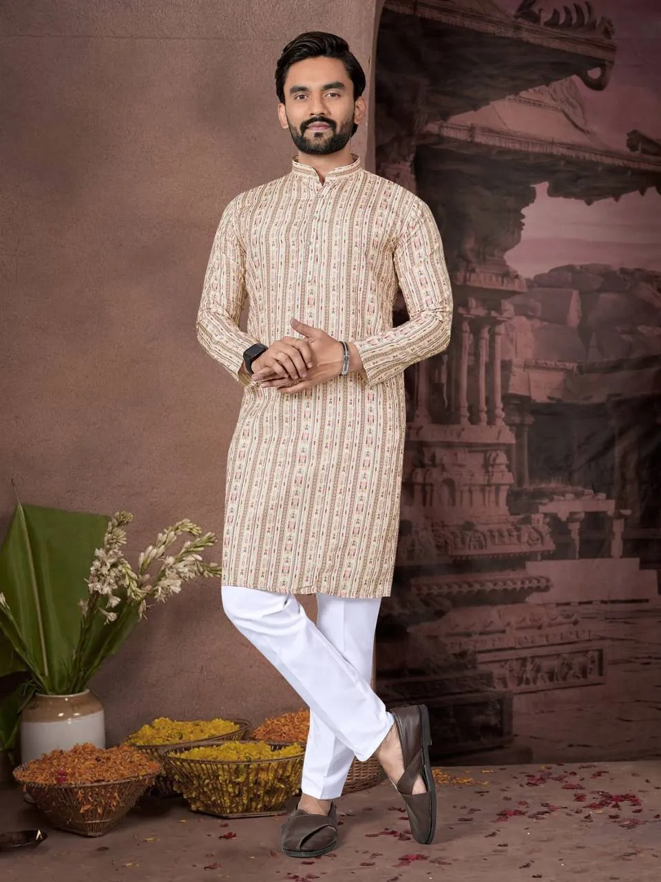 Shyam Cotton Kurta Pajama Printed Sequence Work