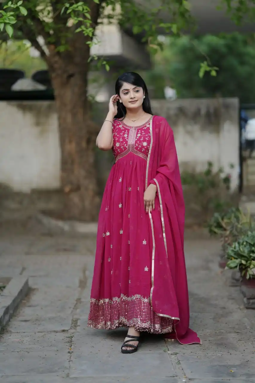 WMT 6042 Faux Gorgette Festival Gown With Dupatta